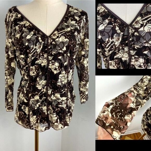 Black & Cream Floral Y2K Babydoll Mesh Top L Fairy Whimsigoth Dark CottageCore - Picture 1 of 13